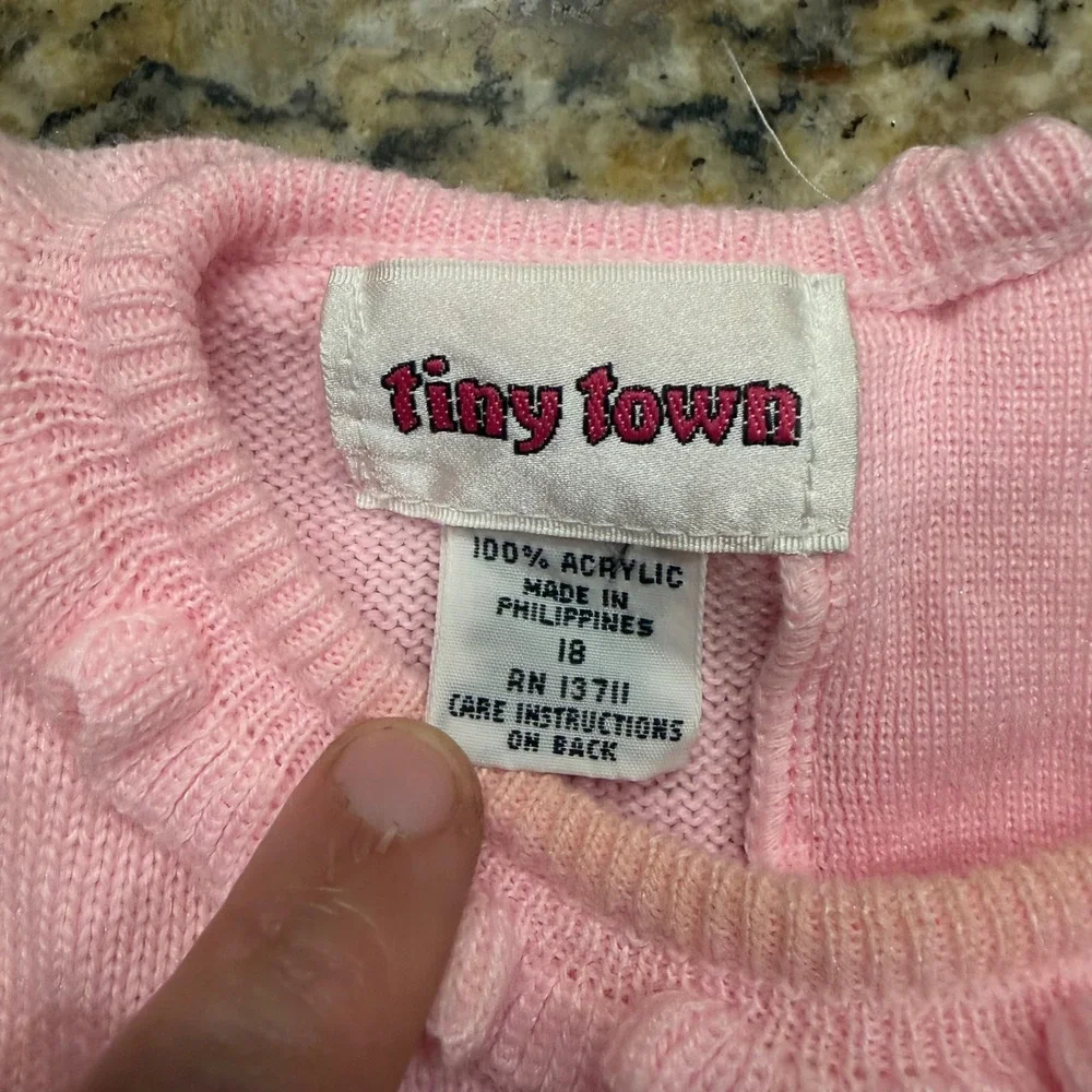 Vintage Tiny Town Pink Knit Ruffle Collar Sweater Lace Bows Kids Size 18 Months